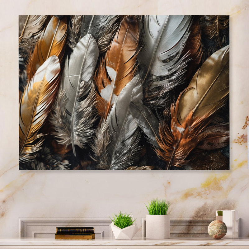 Décoration murale plume dorée en plumes dorées - Glam Feather, H 16 po x l 32 po x P 1 po