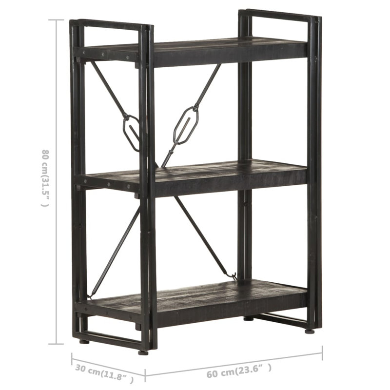 Bookcase Solid Mango Wood, 31.5" H x 23.62" W x 11.81" D, Black