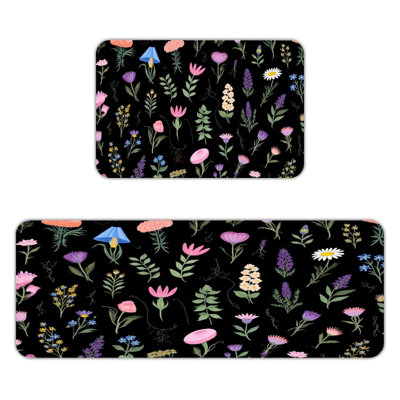 Ensemble de 2 tapis de cuisine à motif floral foncé et botanique