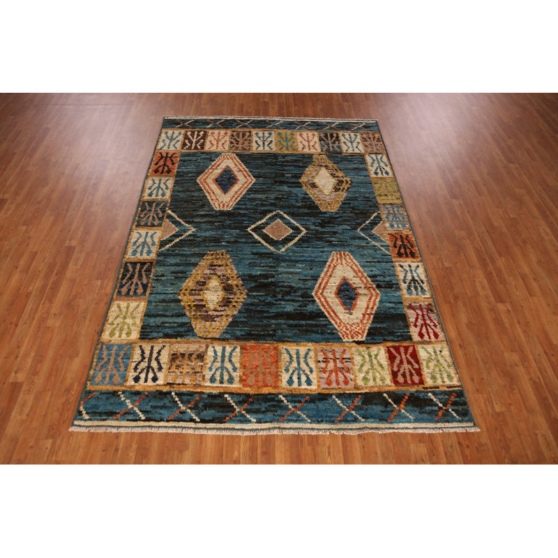 Tapis bleu marocain oriental fait à la main 7 x 10
