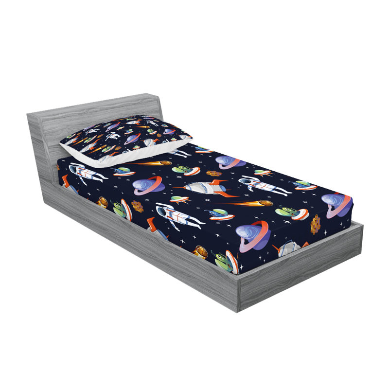 Multicolore drap-housse et coussin décoratif Ambesonne Alien, Ensemble de draps pour lit simple TG + 3 articles 