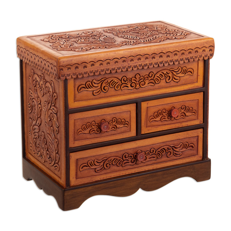 Boîte à bijoux en bois et cuir Bungalow Rose