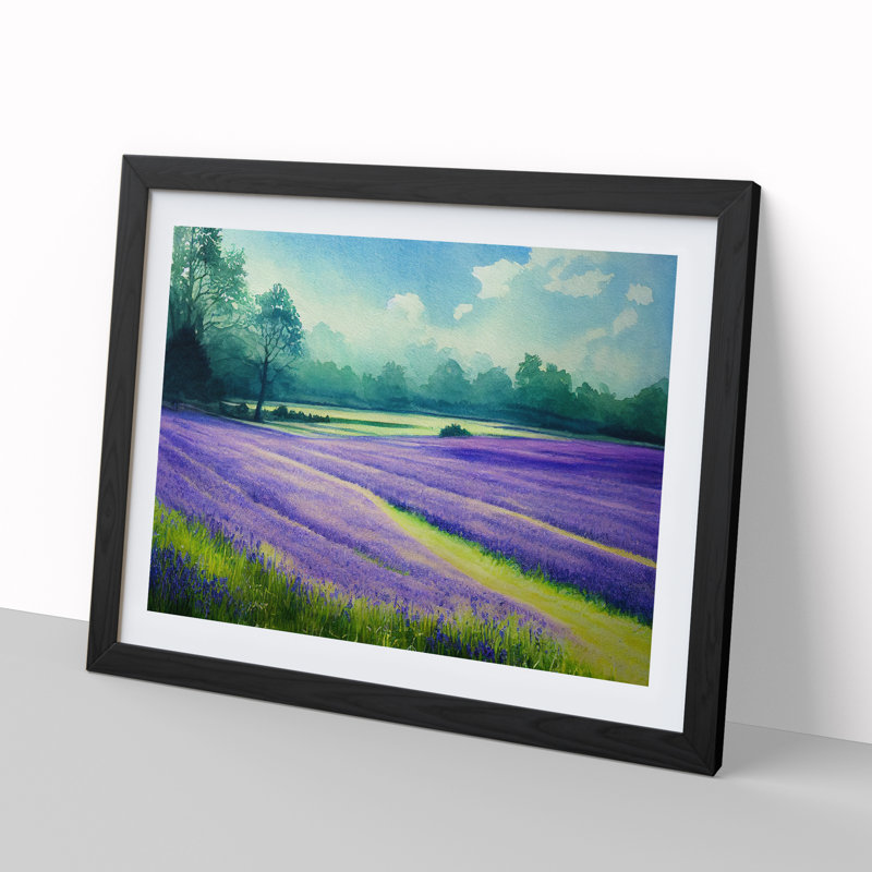 Bluebell Field In Watercolour Vol.3 - Single Picture Frame Painting, 34cm H x 46cm W x 2cm D, Black Framed