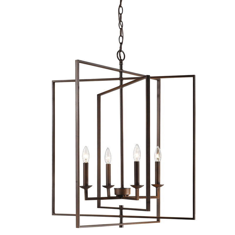 4 - Light Steel Dimmable Geometric Chandelier, Rubbed Bronze