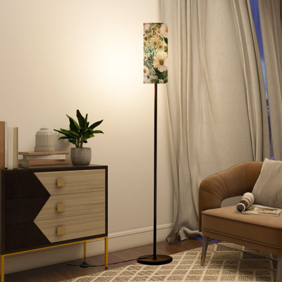  Lampe sur pied 68,5 "à motif d'aquarelle botanique sans couture à motif d'aquarelle sur pied avec abat-jour en lin et ampoule à DEL incluse