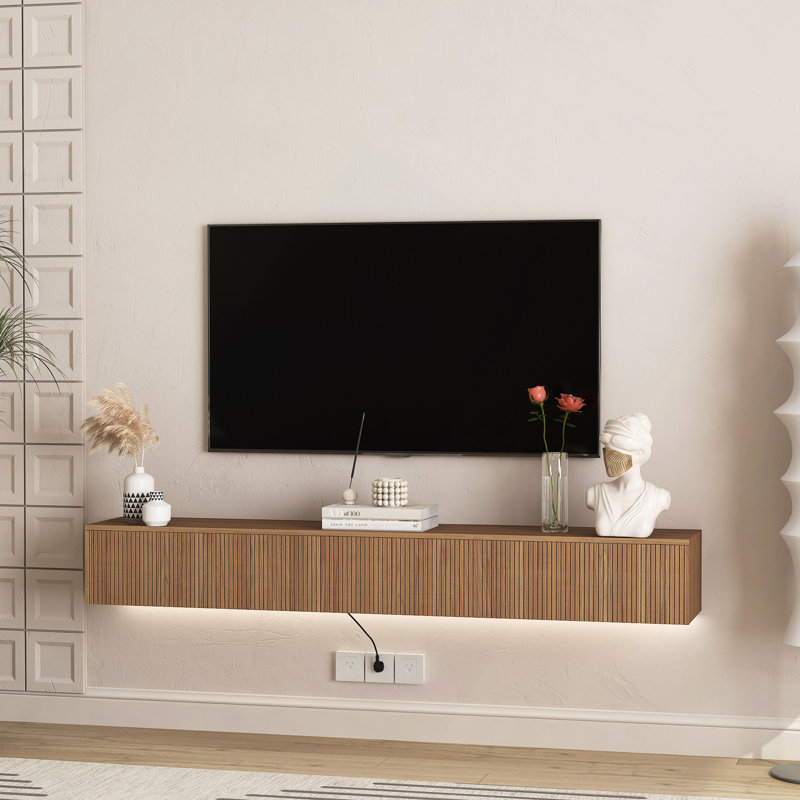 Floating TV Stand Wall Mounted With 16 Color Leds,69" Modern TV Stand, Floating TV Cabinet Entertainment Center For 55 60 65 Inch TV