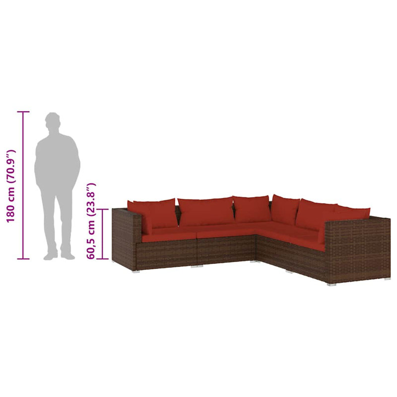 5 Piece Lounge Sofa Seating Group, Cinnamon red, Brown