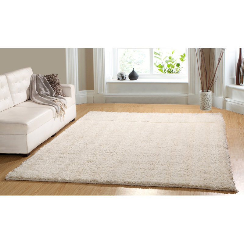 Tapis Ivoire en coton à poils longs fabriqué à la main haygood, 7 pi 3 po x 9 pi 3 po