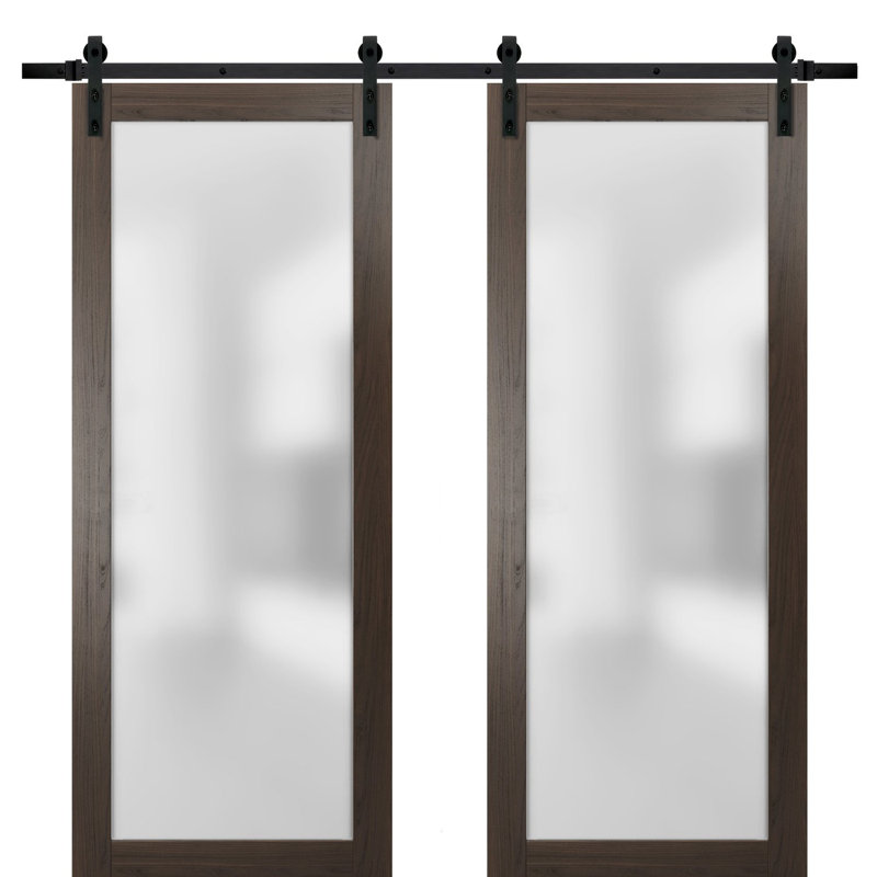 Portes de grange en verre givré Planum, Frêne chocolat, 36 po x 96 po
