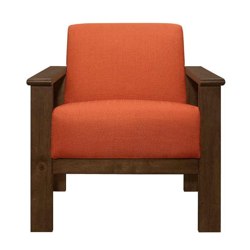 Chaise d'appoint rembourrée 100% tissu dans une structure orange en bois massif avec finition noyer pour les coussins de hall d'entrée attachés
