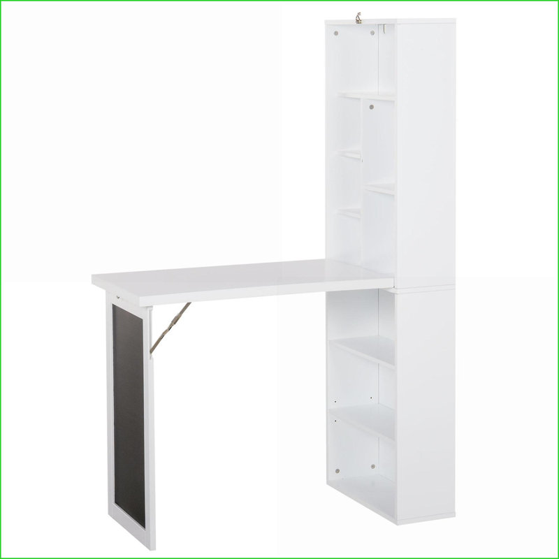 Bureaux | Bureau convertible à fixation murale de 38,5 po avec tableau noir et amp; Tablette, poste de travail multifonctionnel | Blanc | Panneau de particules