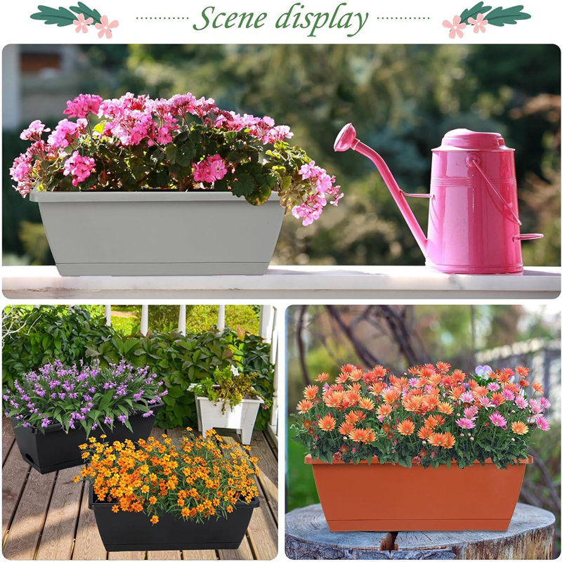 Boîte à fleurs en plastique, H 6 po x l 17 po x P 7 po, 12
