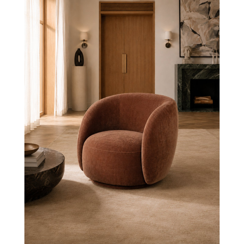Modern 360-Degree Swivel Accent Chair with Curved Back and Deep Cushioned Seat, Rust