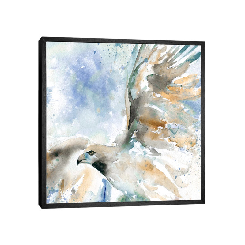 Hawk On Blue by Carol Robinson - Painting on Canvas, 45.72 cm H x 45.72 cm W, Black Floater Framed
