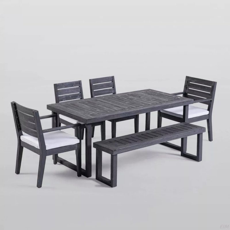 Ensemble repas d'extérieur en bois d'acacia 6 places avec banc