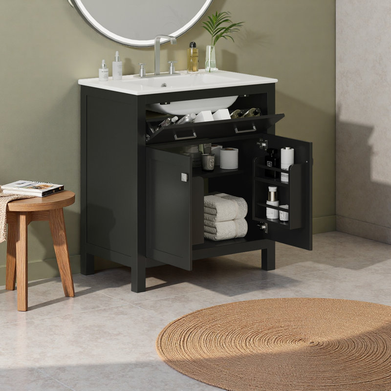 Meuble-lavabo 30 po avec lavabo en céramique, Noir