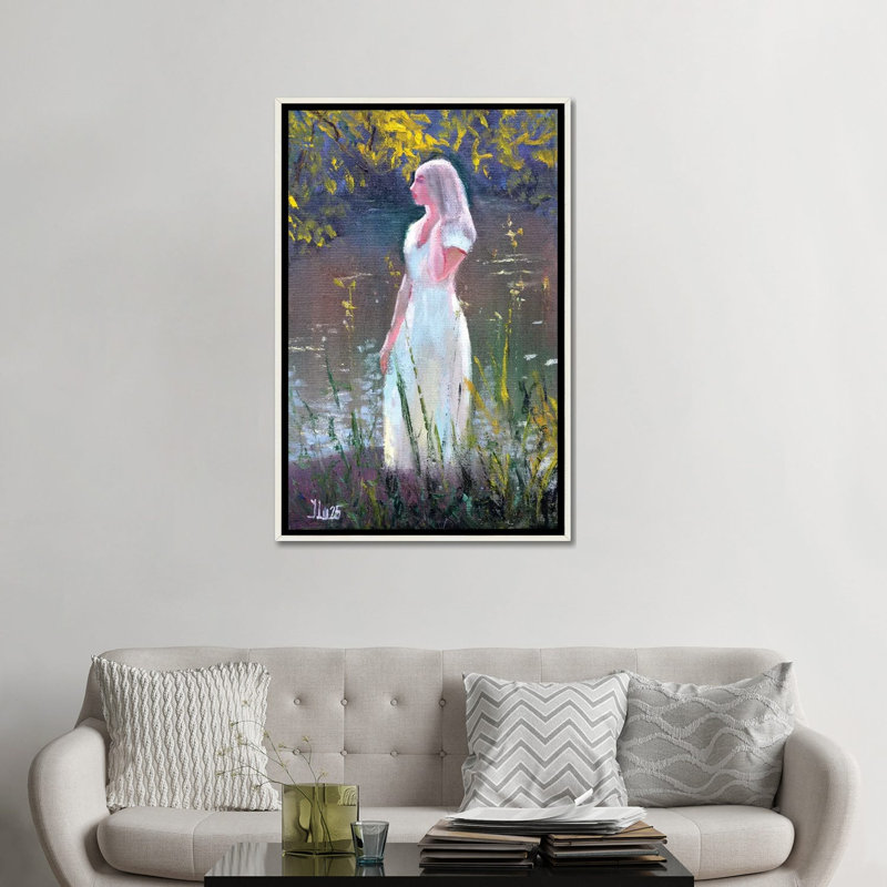 Sun-Kissed Harmony - reproduction d'art murale - toile encadrée, 48" x 32", Framed Canvas, Distressed White