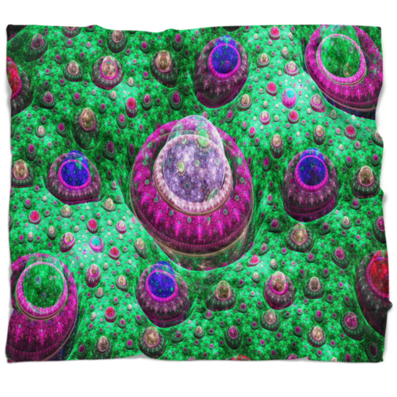 Couverture abstraite Fractal, L 59 po x L 71 po, Vert et rose