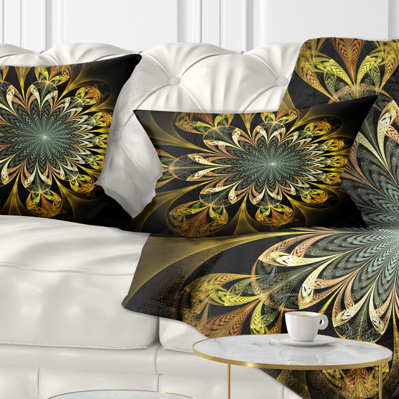 Fleur numérique jaune foncé - coussin imprimé abstrait