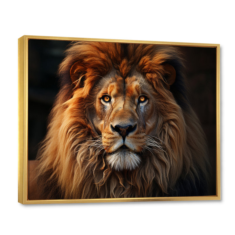 «Lion Portrait - Lion», reproduction sur toile encadrée, Cadre flottant doré, H 34 po x l 44 po x P 1,5 po