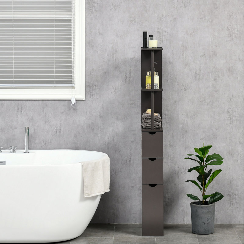 Armoire de rangement pour salle de bain de 54 po de hauteur, tour à linge autoportante avec tablette à 2 niveaux et tiroirs, rangement de plancher étroit