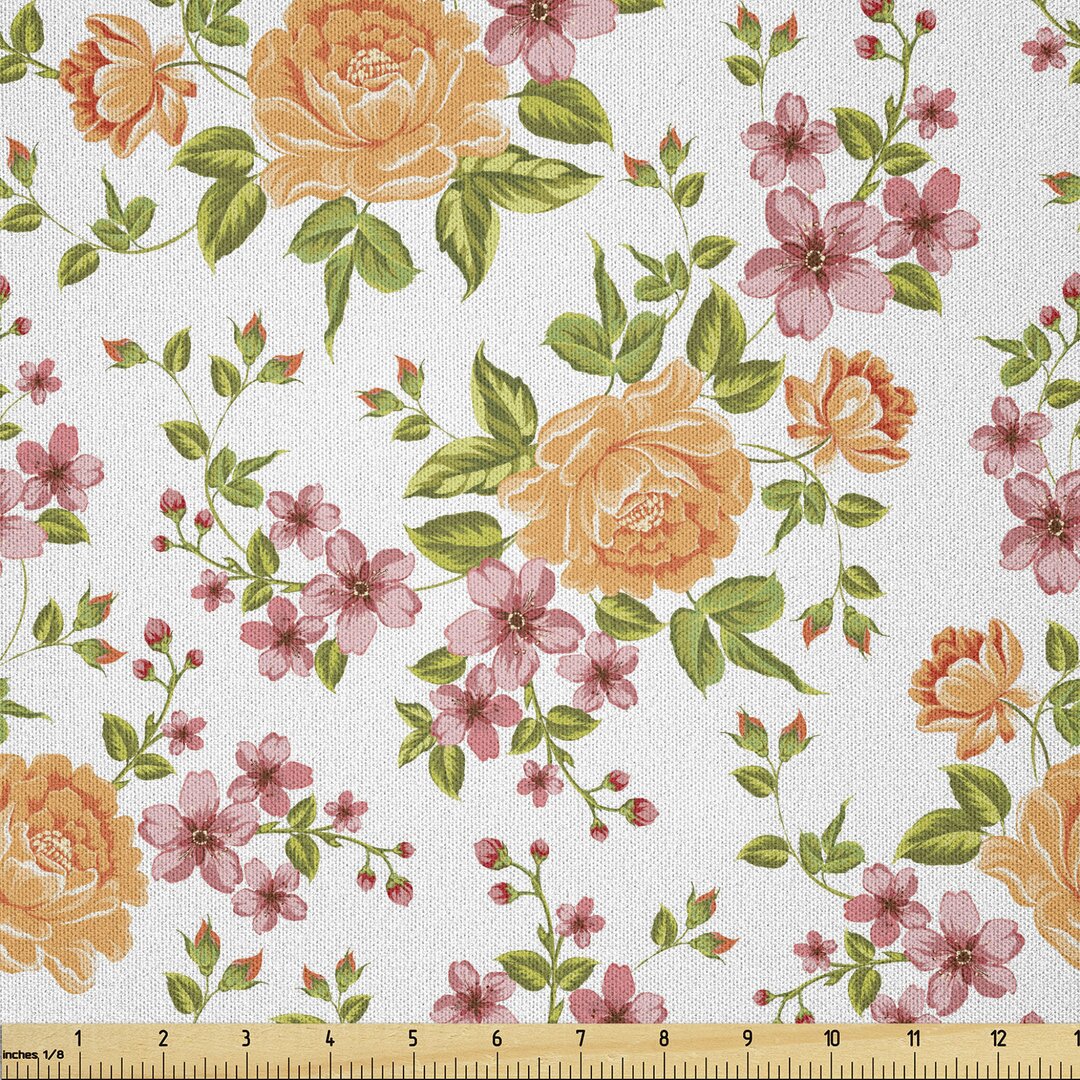 Stoff als Meterware, Peony Poppy Braut Theme, Blume, Pale Orange Grün Rose