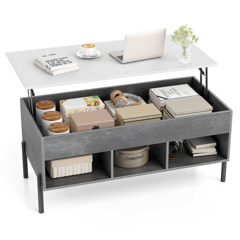 Lift Top Coffee Table with Storage, Grey Top/White Base