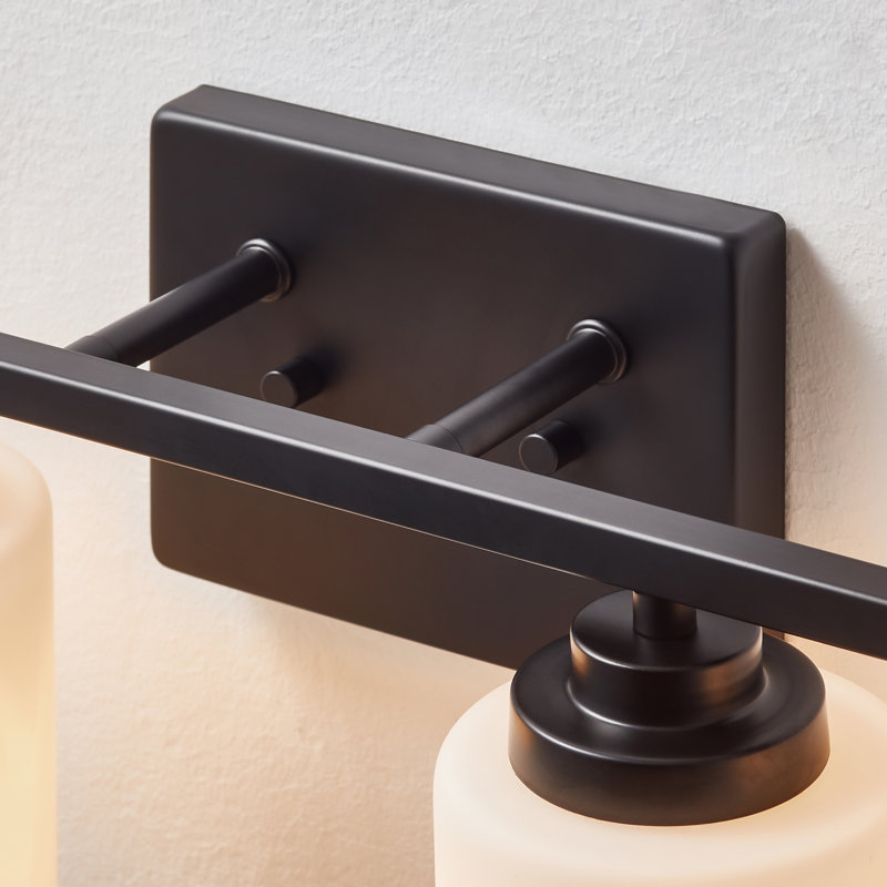 30 in. Black Steel 4-Light Dimmable Vanity Light with Frosted Glass Shades