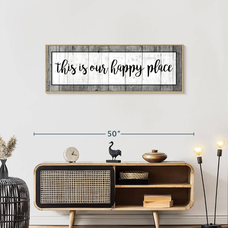 Plaque murale «This is our happy place», Floating Frame Natural Wood, 43 po x 15 po