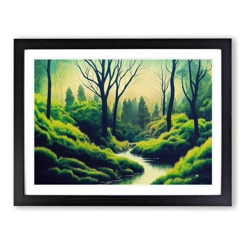 Sumer Forest Stream - Single Picture Frame Print, 46cm H x 64cm W x 2cm D, Black Framed