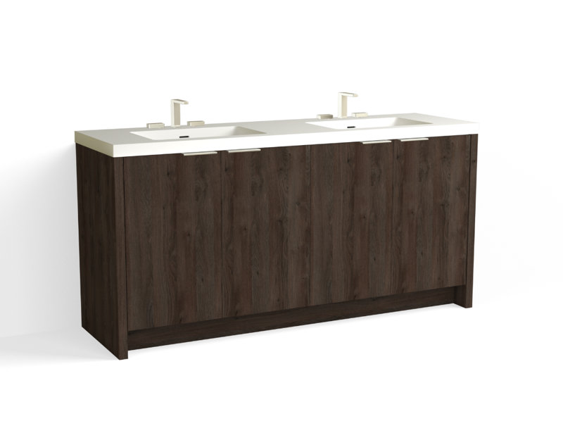 72 in. Handmade Double Vanity, White Matte, Nimbus/Satin Brass, 8" Widespread