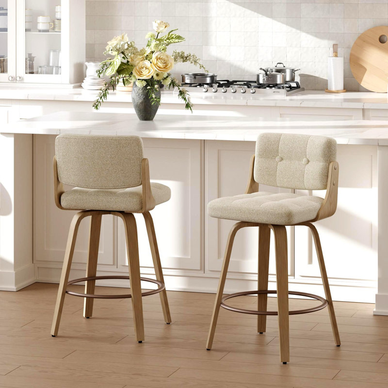 Modern 26" Swivel Counter Stool Upholstered Seat With Sturdy Wood Frame, Beige