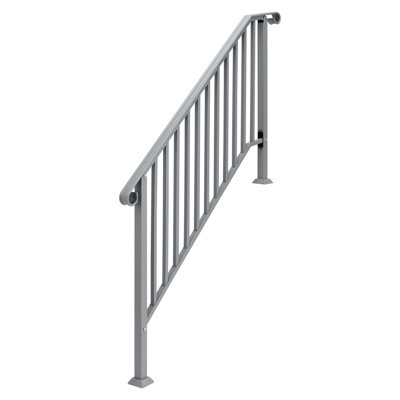 Galvanized Iron Outdoor Step Handrail, Exterior Stair Railing With Complete Installation Kit, Weather Rust Resistant Porch Grab Bar For Elderly, Kids