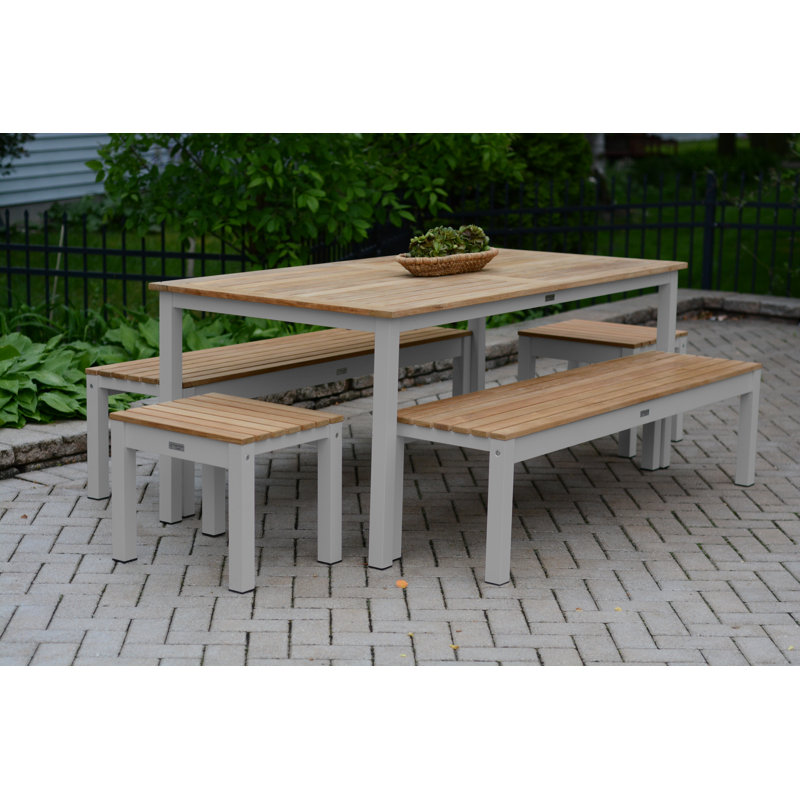 SoHo Teak Aluminum Outdoor Picnic Dinning Bench, Silver