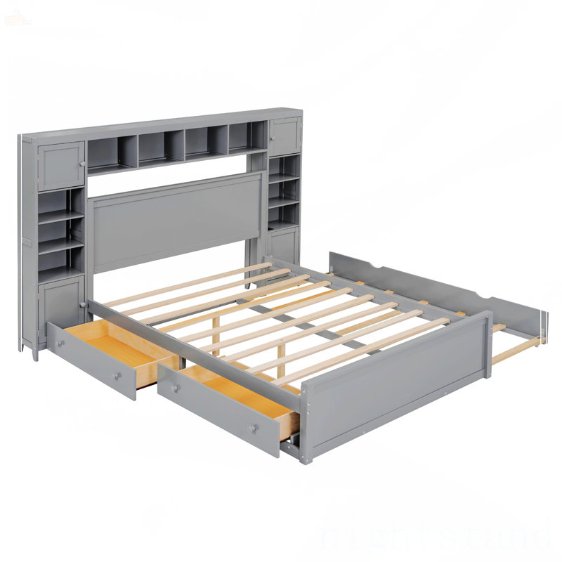 Grand lit en bois avec armoire tout-en-un