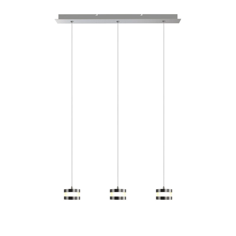 Luminaire suspendu cylindrique à 3 lumières DEL Karter, Nickel, H 2 po x l 20 po x p 5 po