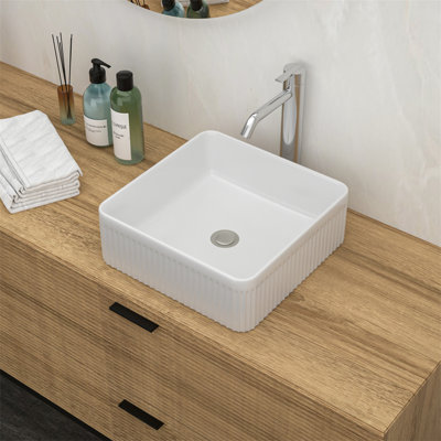 Lavabo de salle de bain vasque carré en céramique 15,69 "x 15,69" blanc