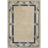 Ivory Minimalist Solid Open Field Antique Chinese Dragon Peking Rug