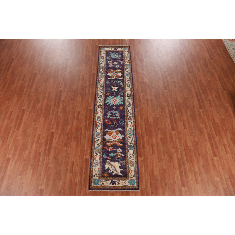 Vegetable Dye Purple Oushak Turkish Runner Rug