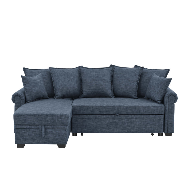 Canapé modulaire 4 pièces Ameliarae, Mélange de lin bleu foncé