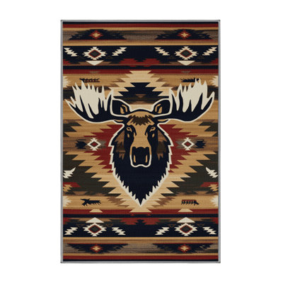 Washable Moose Southwestern Area Rug
