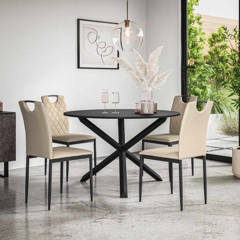 Daraich 4 - Person Dining Set, Black/Black/Beige