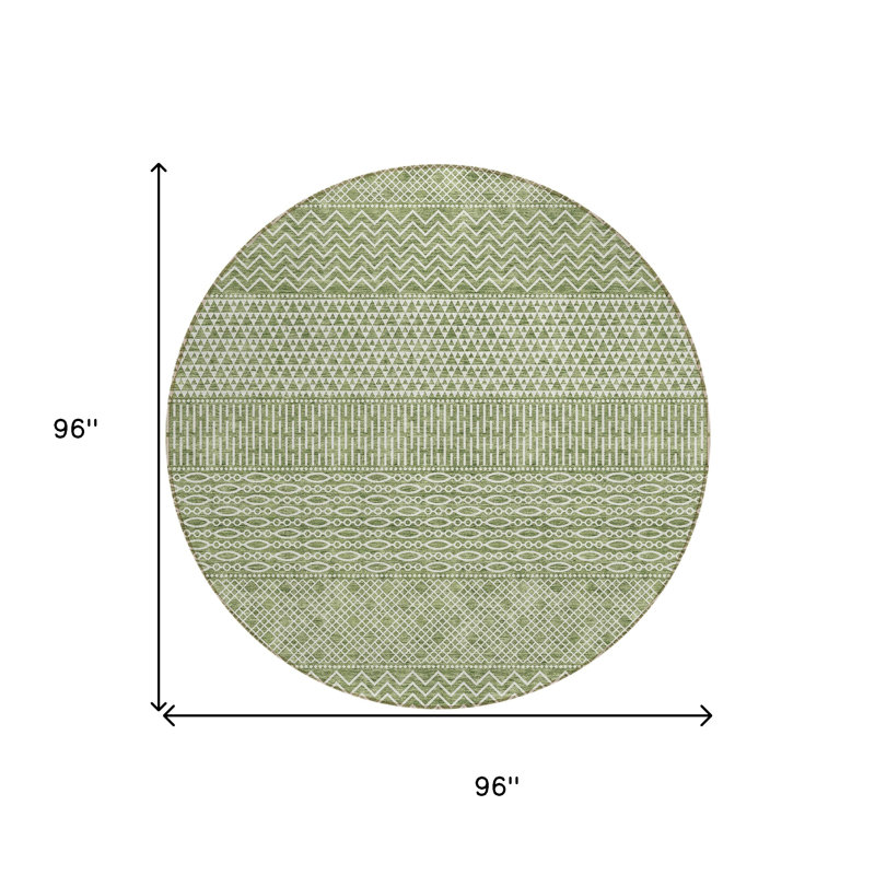 Tapis rond lavable intérieur et extérieur vert 8 pi à chevrons 8 po
