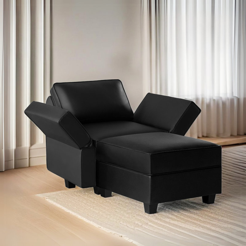 Fauteuil club avec accoudoirs en cuir Gilburt, Similicuir noir