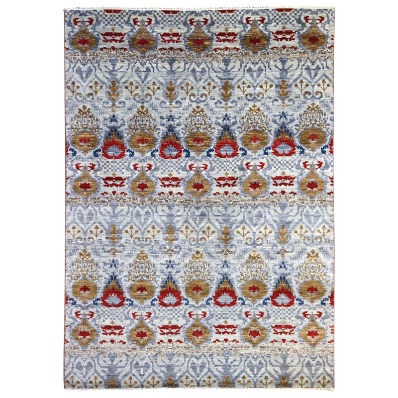 Wool Ikat Area Rug in Blue/Gold/Ivory, Rectangle 6' x 8'7"