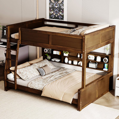 Full XL over Queen Bunk Bed with Storage Cabinets and USB Ports