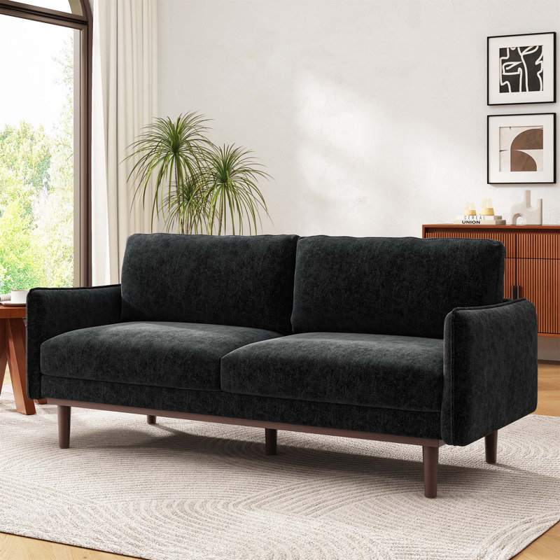 2-Seater Upholstered Sofa, Black Chenille