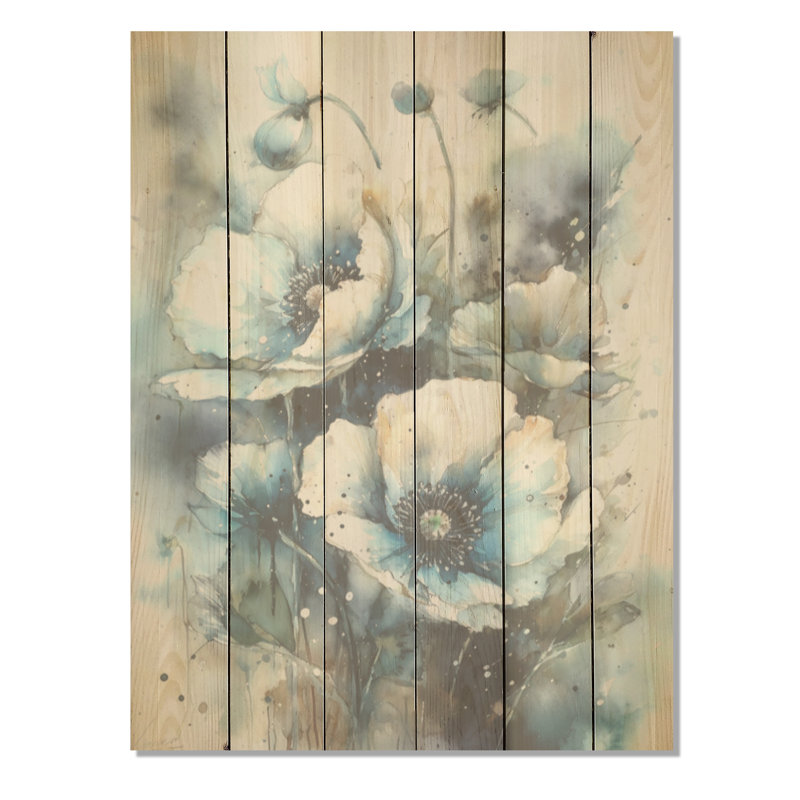 Bouquet de coquelicots bleus et blancs - sérénade - panneau de bois coquelicot sur bois de pin naturel, H 20 po x l 10 po