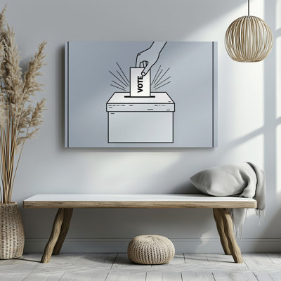 Canvas A Minimalist Illustration Depicting A Hand Inserting A Ballot Into Wall Art A Simple Rectangular Ballot Box With The Word VOTE Canvas Wall Art