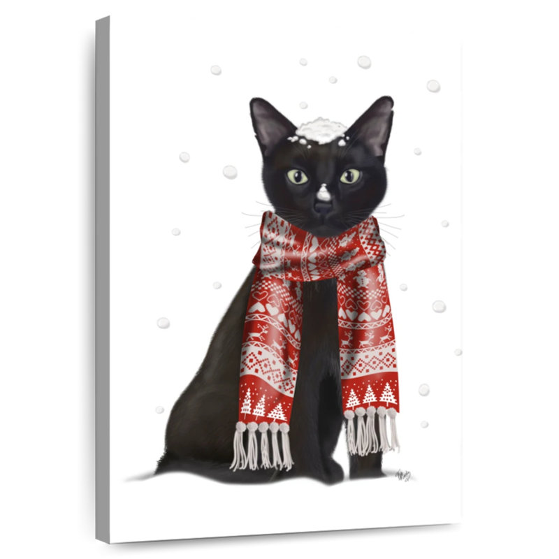 Brampt Black Cat Red Scarf, 30" H x 20" W